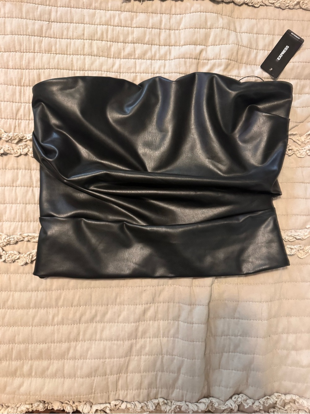 Black Faux Leather Strapless Crop Top